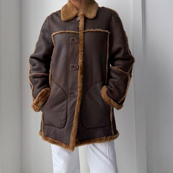 Early 2000s Utex Genuine Leather & Shearling Aviator Coat - Medium - Picture 3 of 7